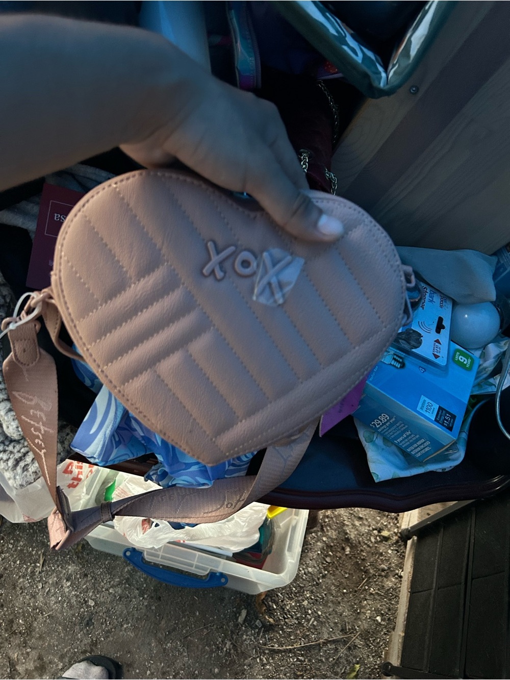 Heart Quilted Crossbody Bag in Dusty Pink